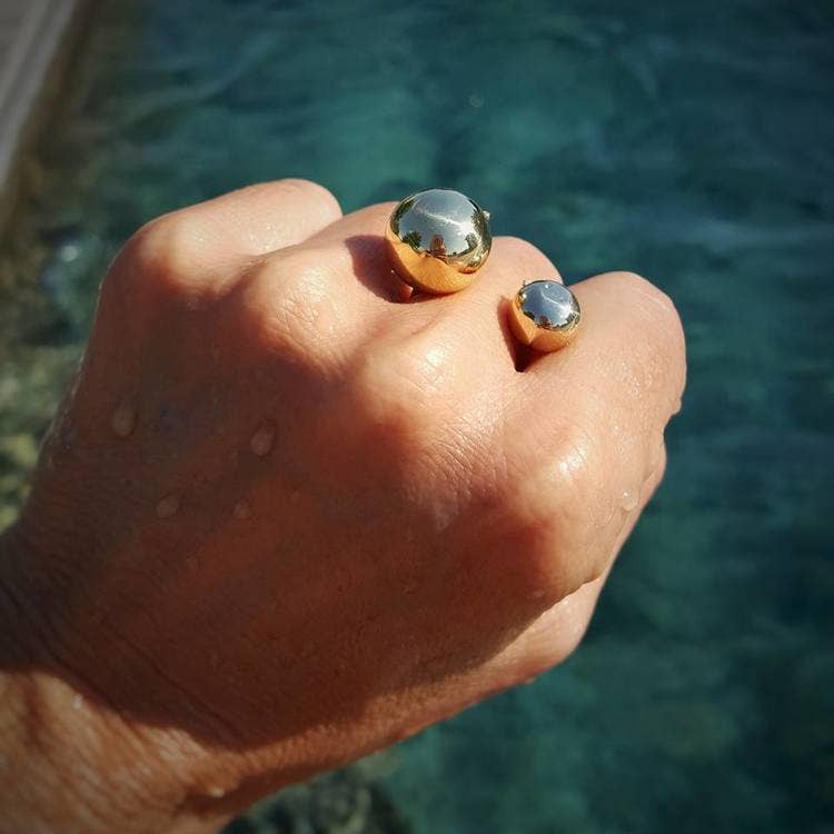 Brass Ring moon sphere double ball adjustable: Small