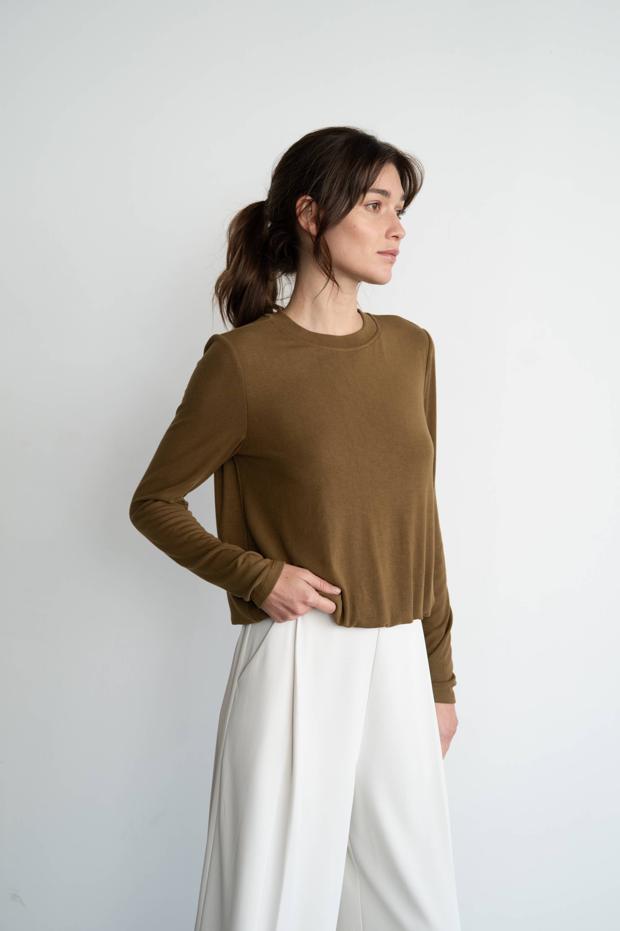 Bubble Hem Long Sleeve Top