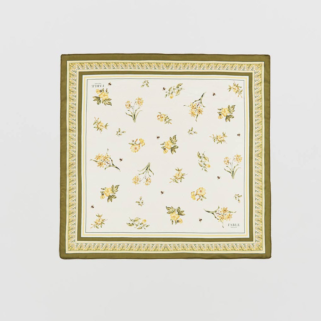Nouveau Floral Yellow Square Scarf