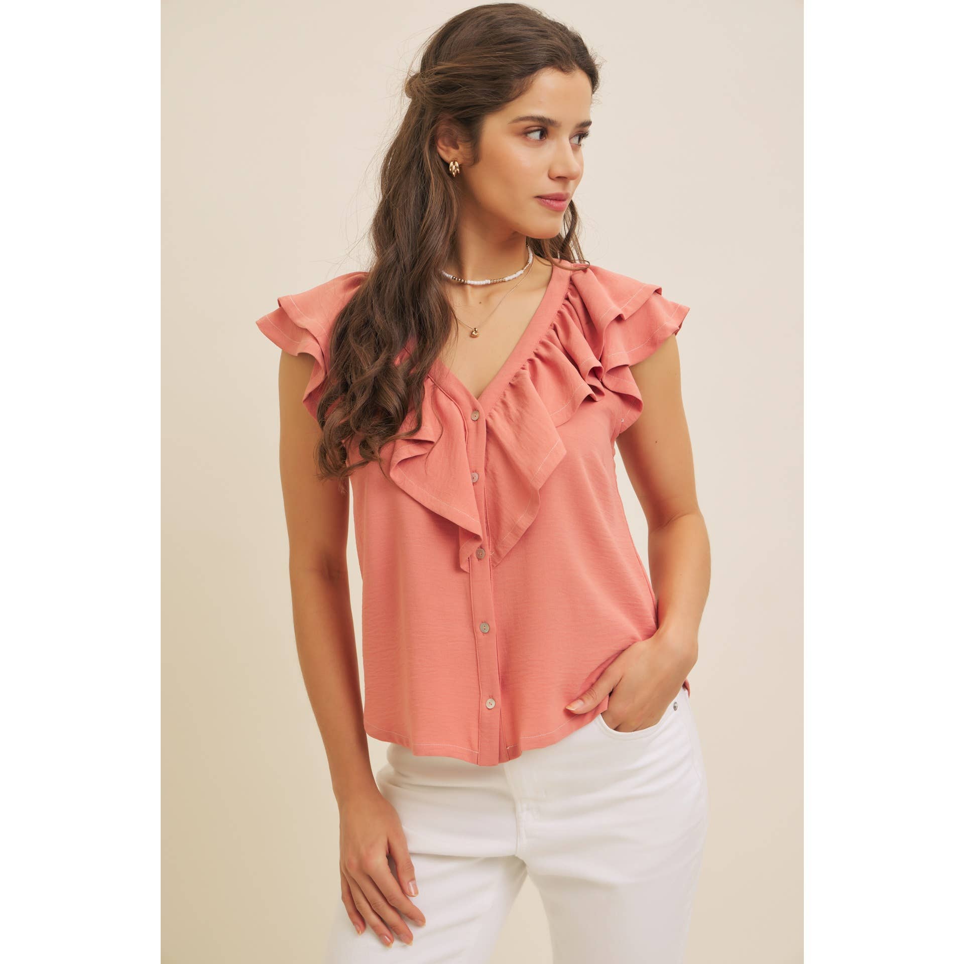 Salmon Ruffle Blouse
