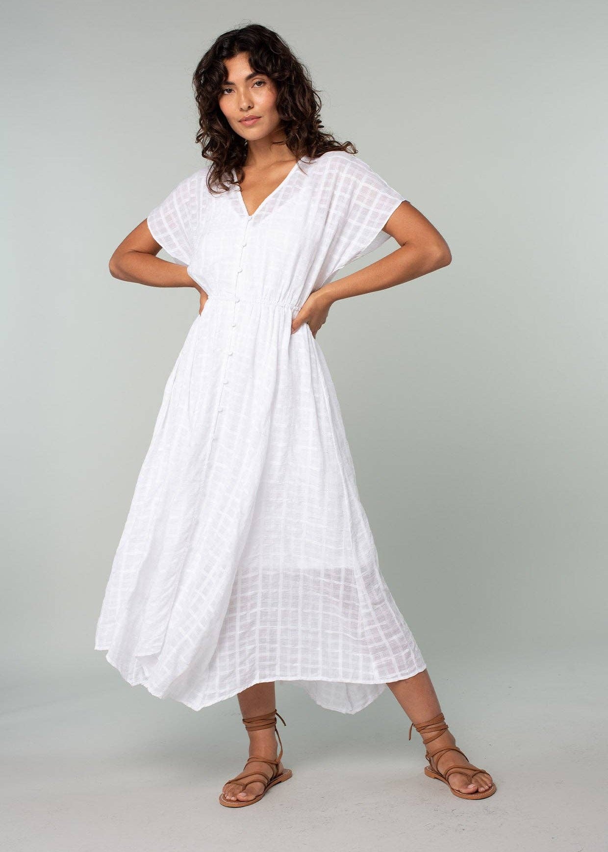 Textured Gingham Handkerchief Midi Dress