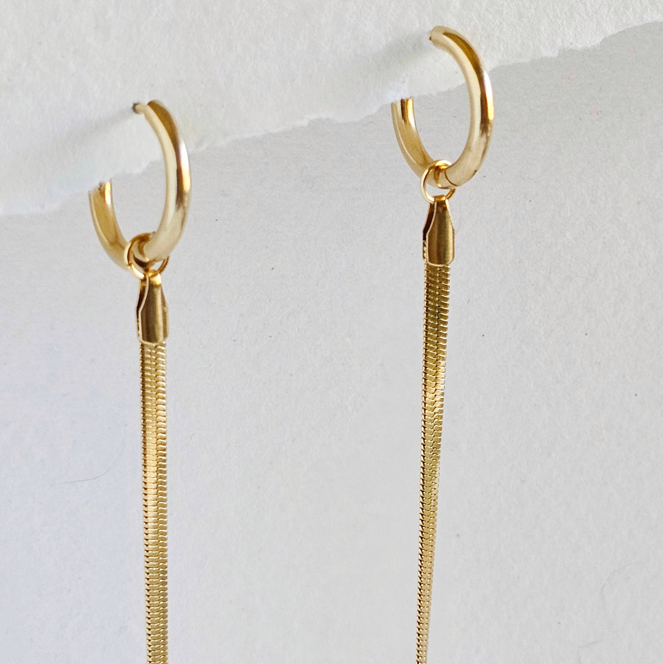 Hoop Huggie Long Chain Earrings