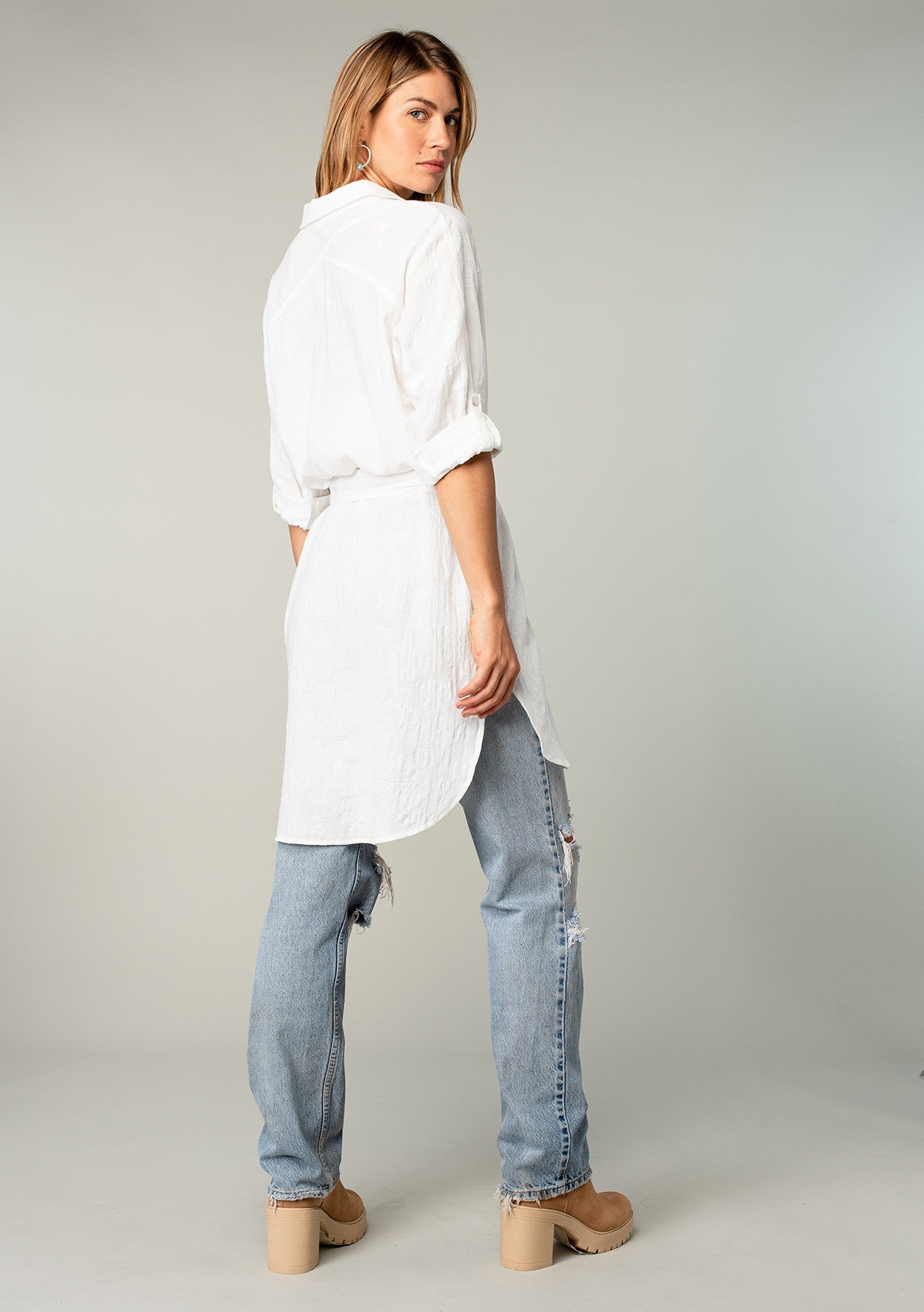 Collared Button Up Belted Tunic