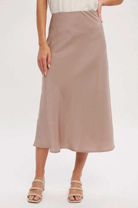 Taupe Satin Midi Skirt