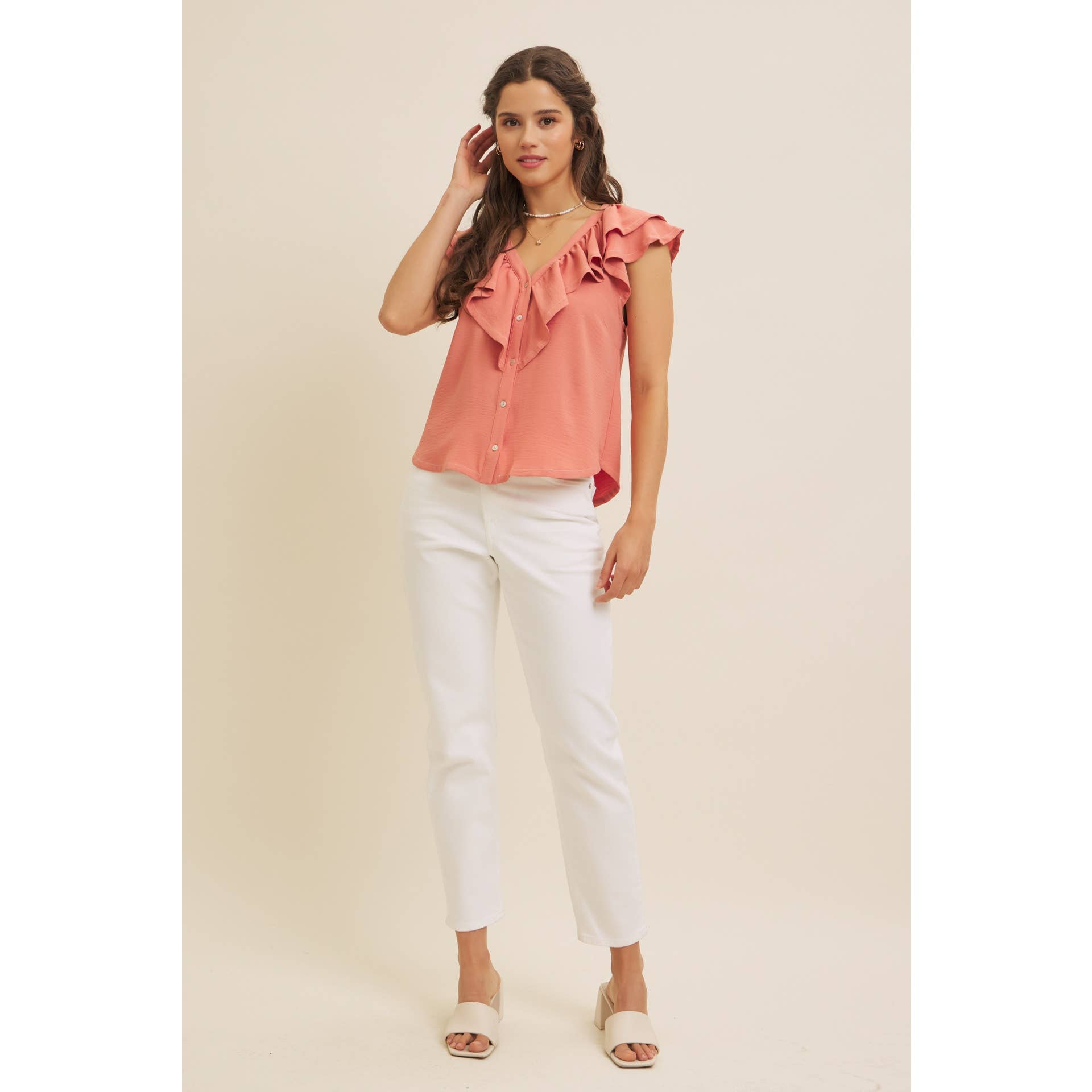 Salmon Ruffle Blouse