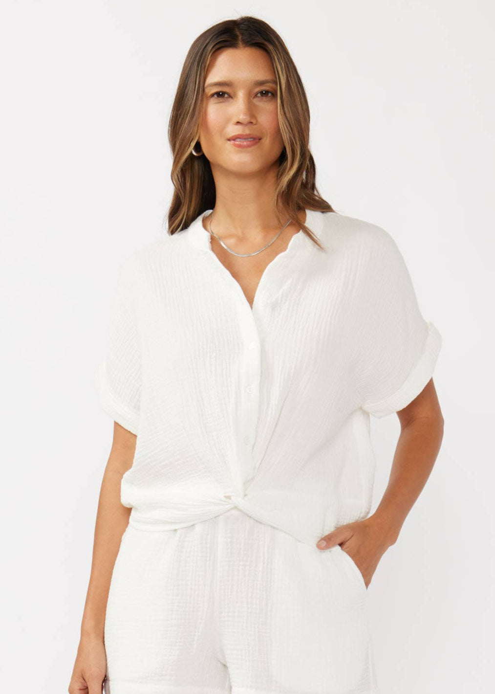 Knot Front Button-Down Top
