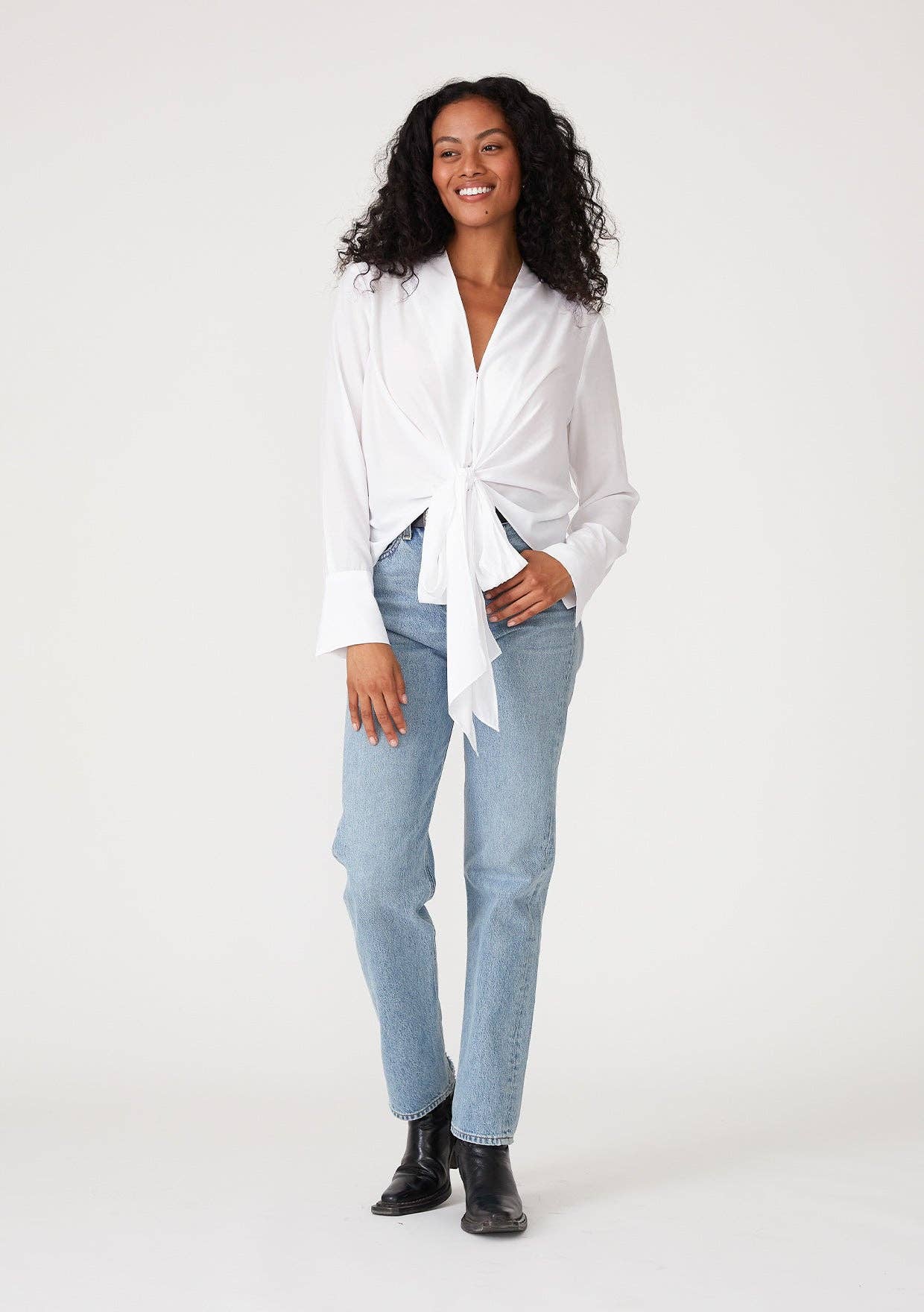 Slinky High Low Tie Front Blouse