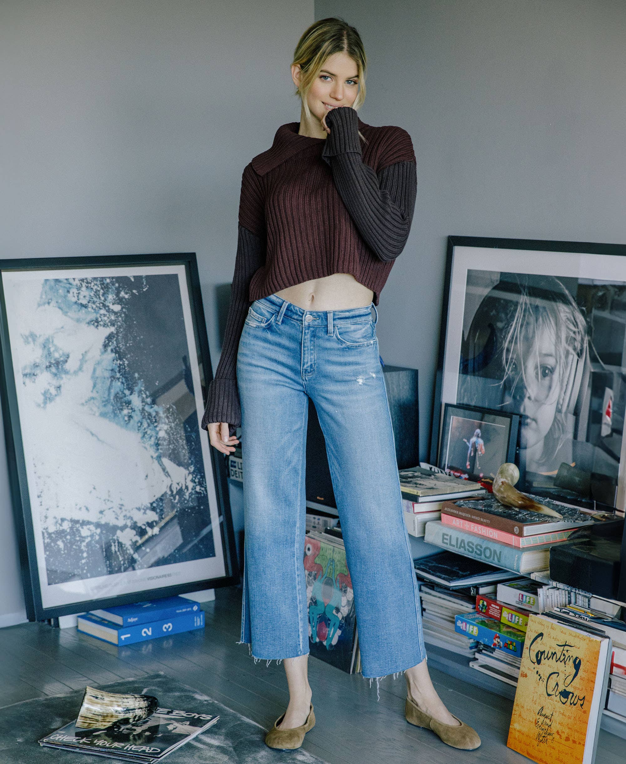 Maeve Raw Hem Slim Wide Jean
