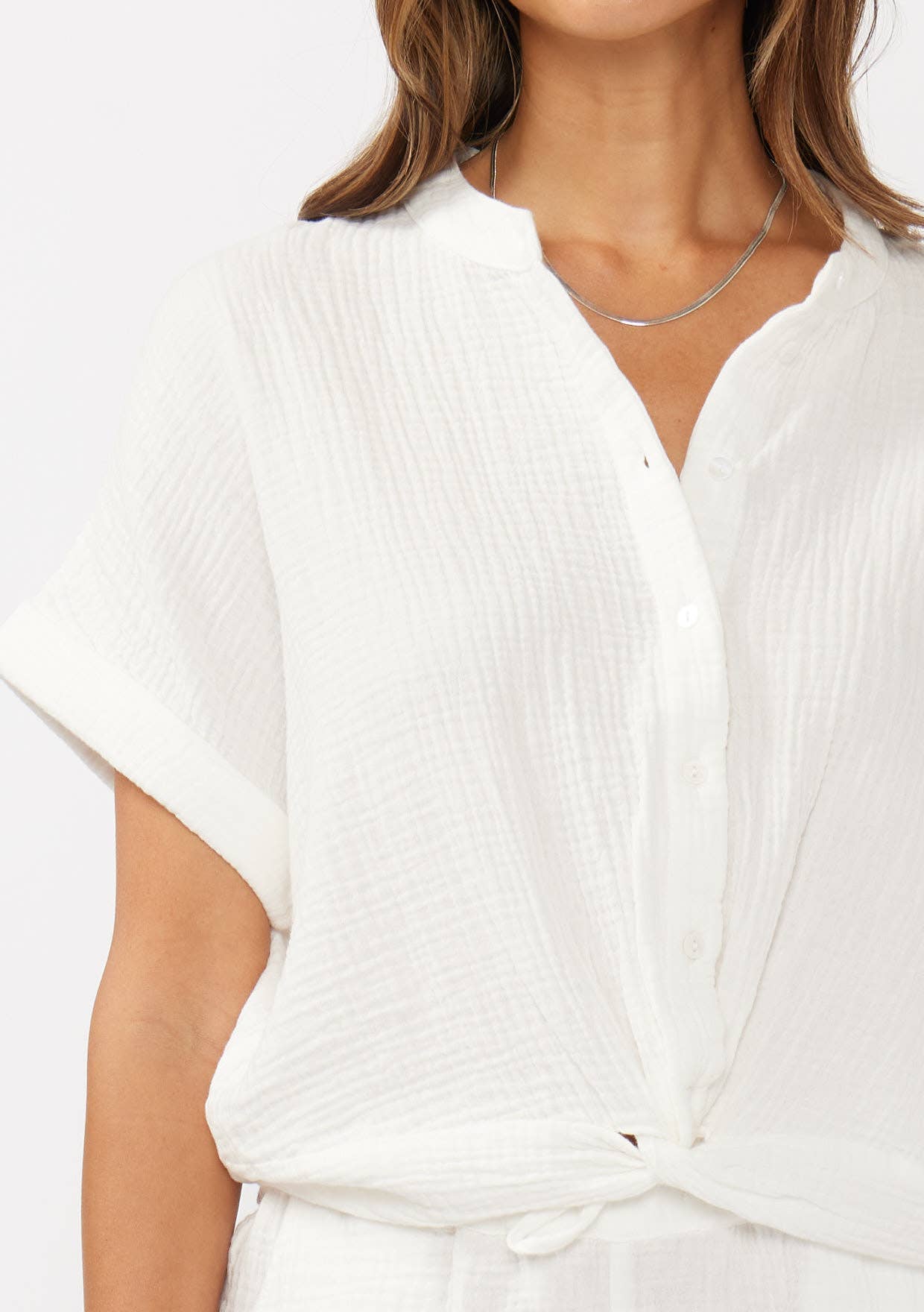 Knot Front Button-Down Top