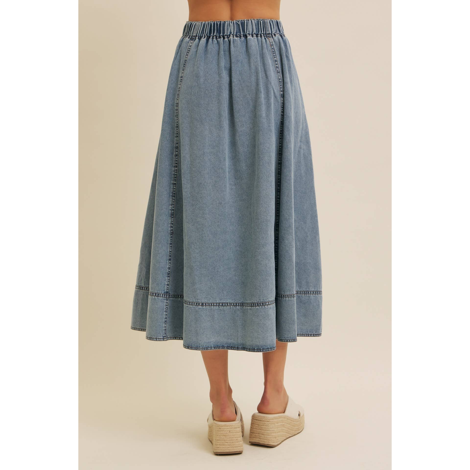 Stitched Denim Midi Skirt