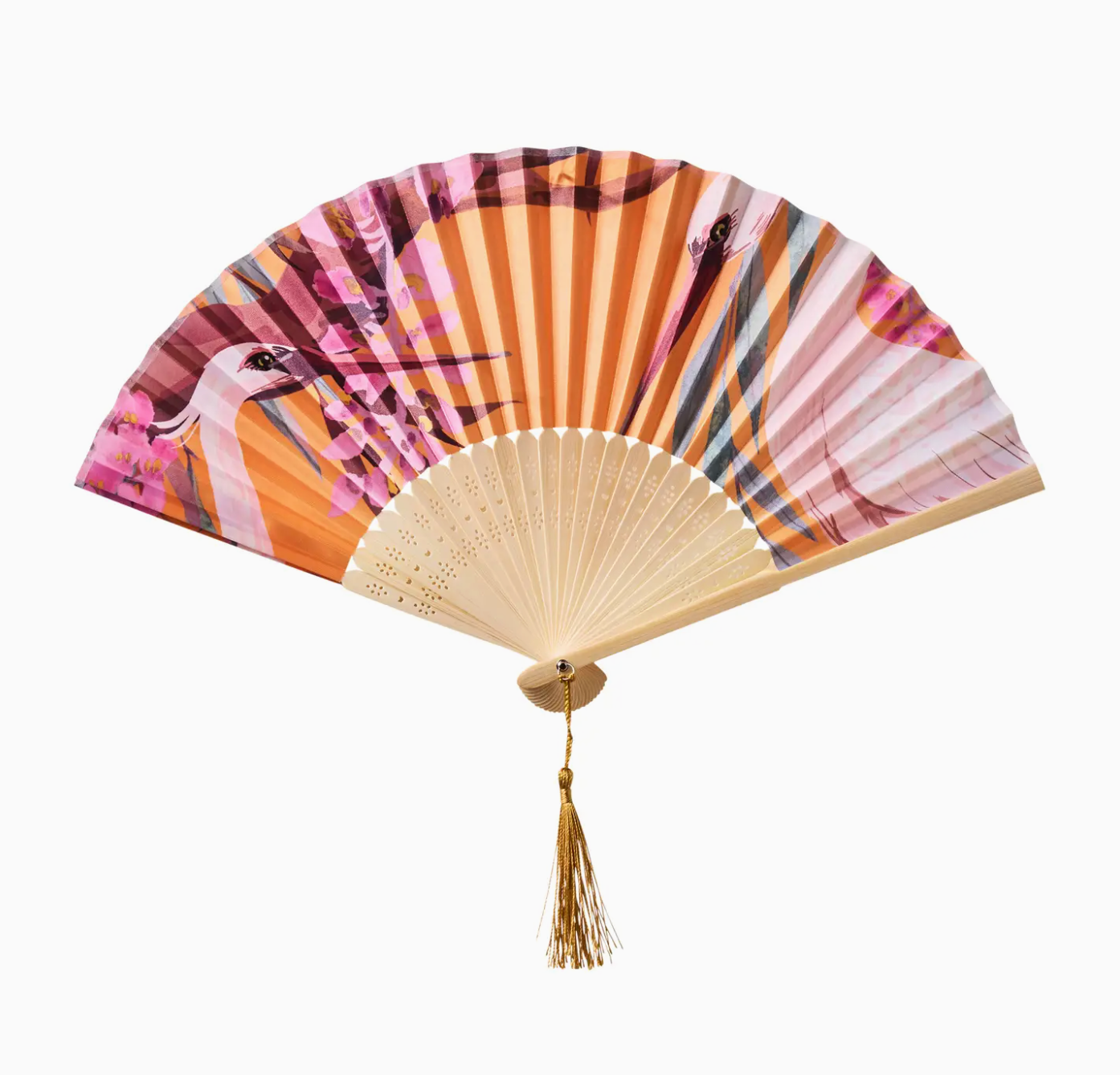 Satin Fan - Oriental Crane