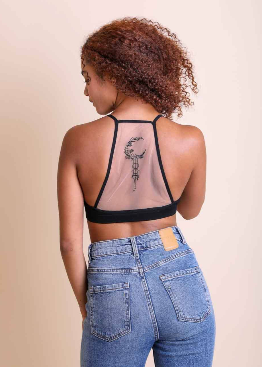 Crescent Moon Tattoo Mesh Bralette