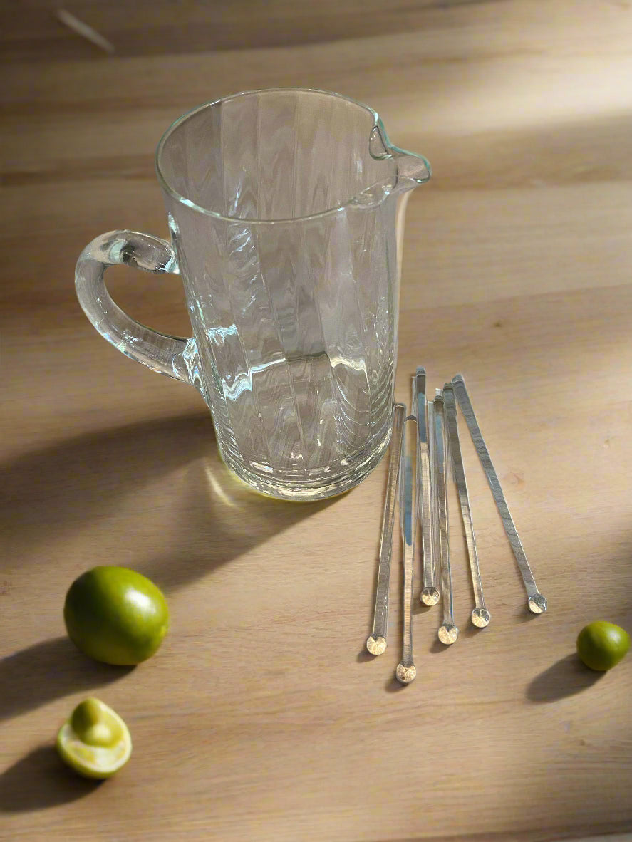 Vintage Glass Cocktail Pitcher with Stir Sticks