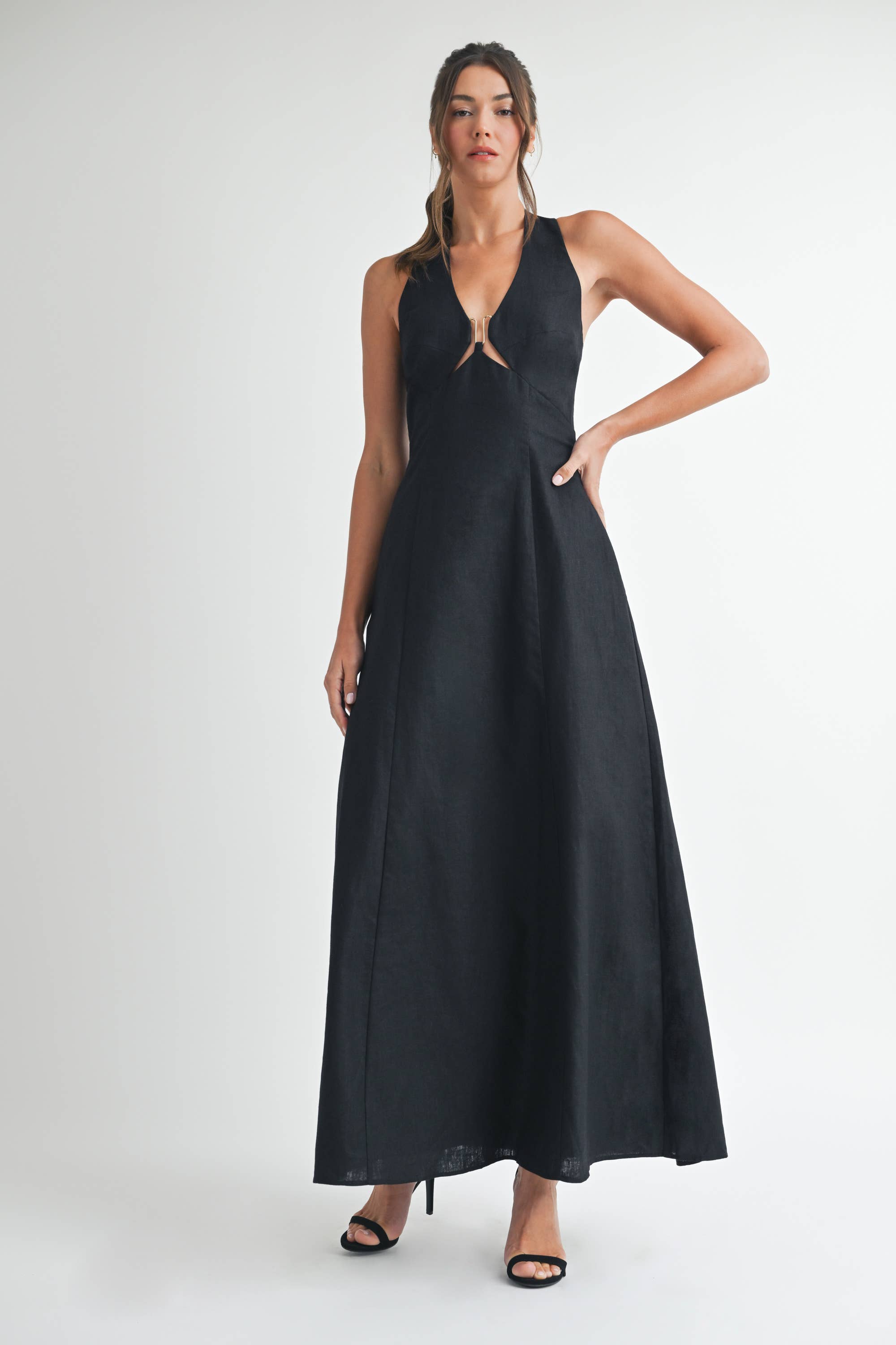 Front Detail Linen Maxi Dress