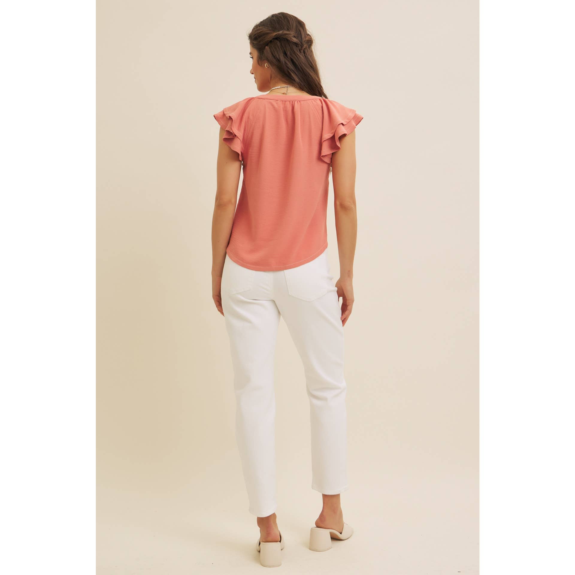 Salmon Ruffle Blouse