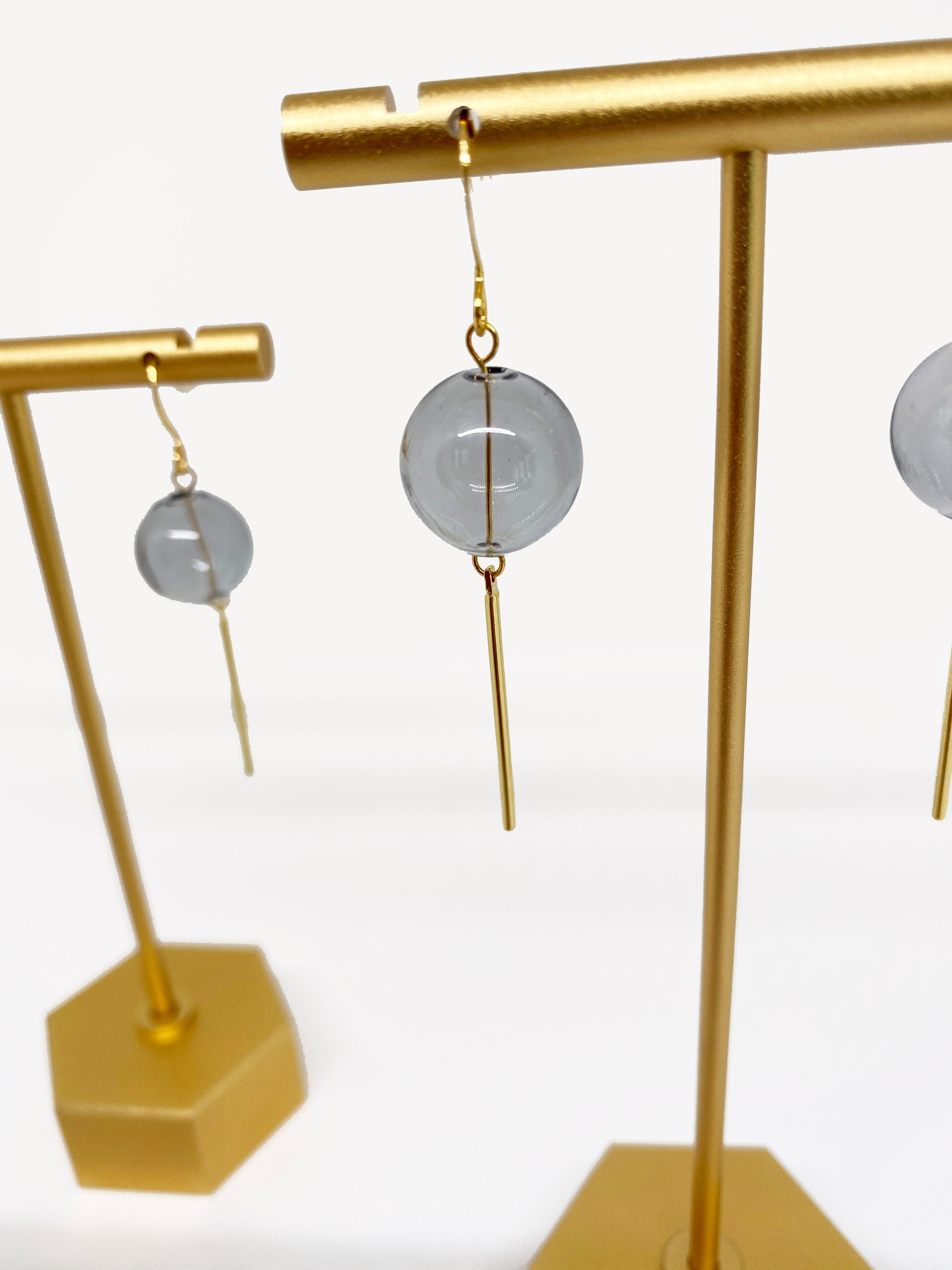 Hand Blown Bubble & Brass Bar Earrings